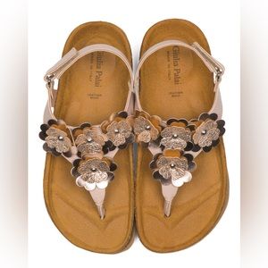 Giulia Palau Made in Italy Big Girl Sandals Velcro Flowers Gold